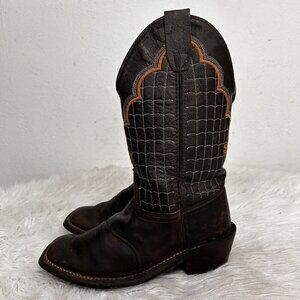 Old West Youth Kids BC1865 Sz 2 Brown Corona Leather Stitch Western Cowboy Boots